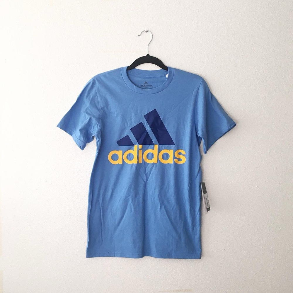 Men’s Adidas Blue T-Shirt with Navy Blue & Yellow Logo